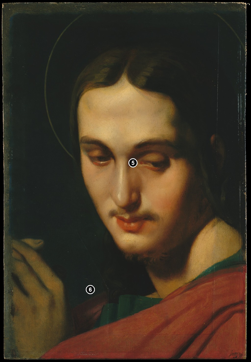Annotated details from Head of Saint John the Evangelist by Ingres